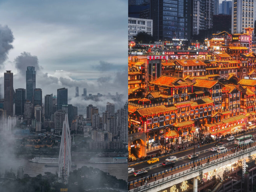 Chongqing's Nightscape vs. Morning Mist