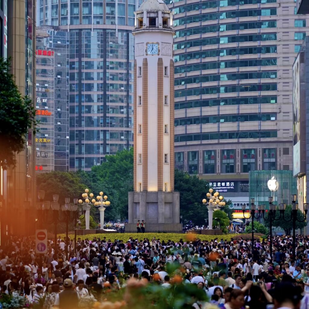 Vibrant Jiefangbei Pedestrian Street crowds