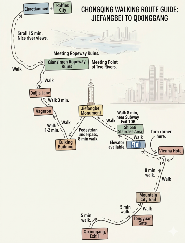 Map of nearby attractions around Jiefangbei Pedestrian Street